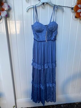 Blue Tiered Maxi Dress with Bustier Top